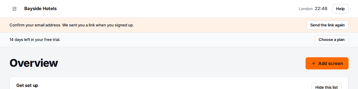 The confirm your email reminder, with the trial countdown