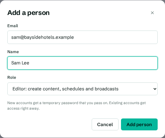 The Add a person dialog