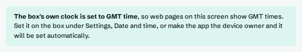 The box timezone notice on a screen's page