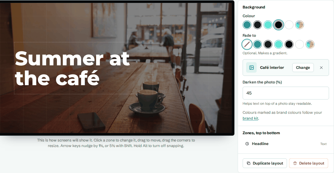 Background settings with a photo and darkening