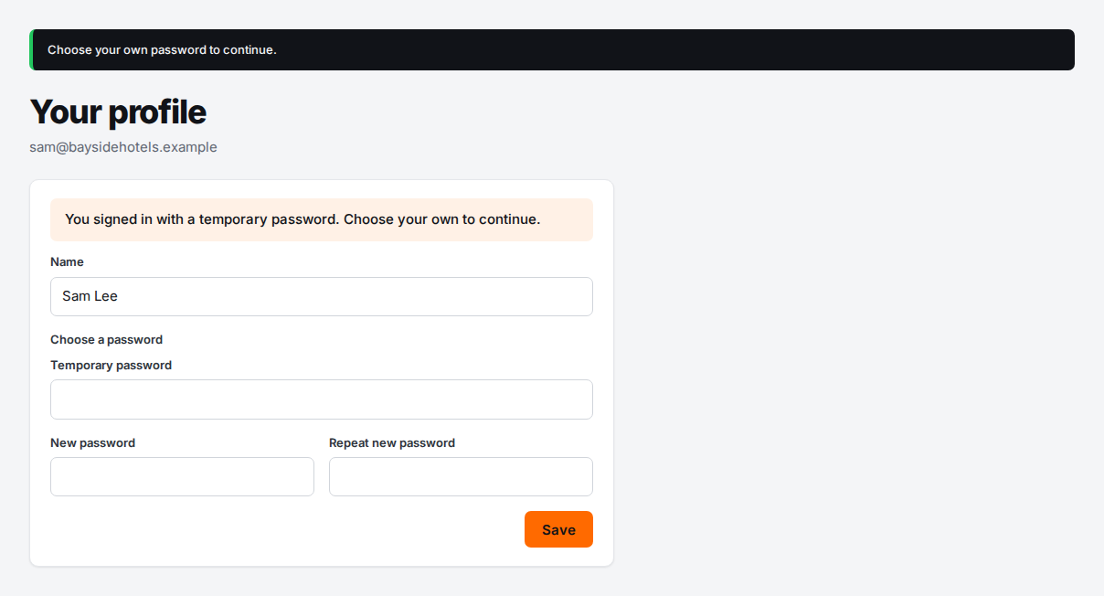 Choosing your own password on first sign-in