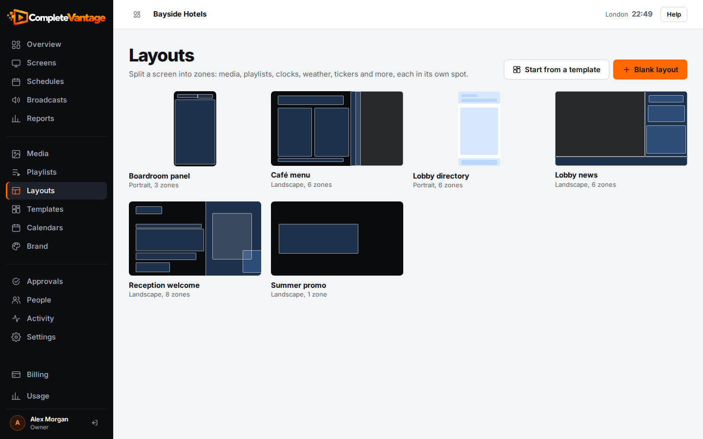 The Layouts page
