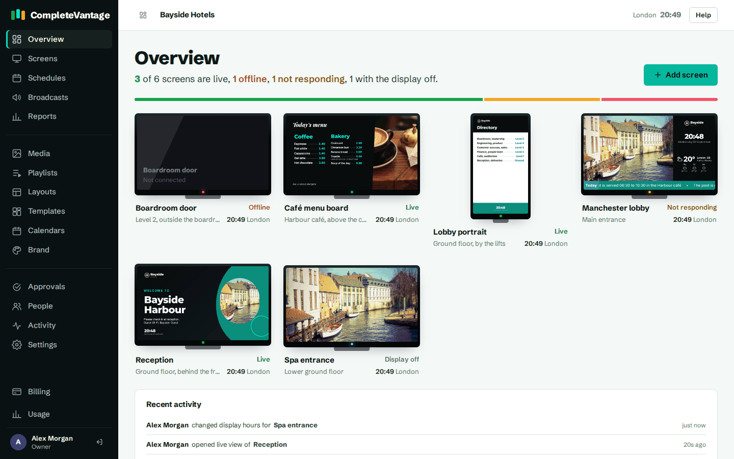 The Overview page with the menu on the left