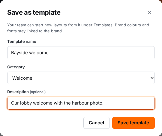 The Save as template dialog