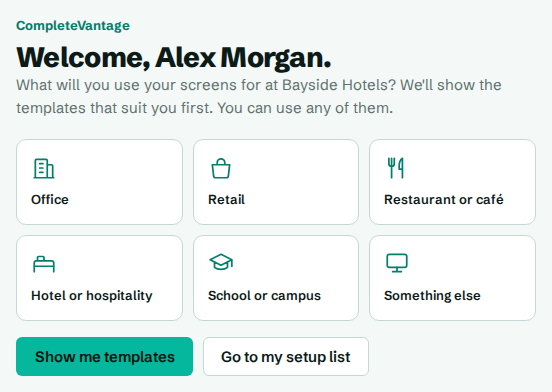The welcome screen