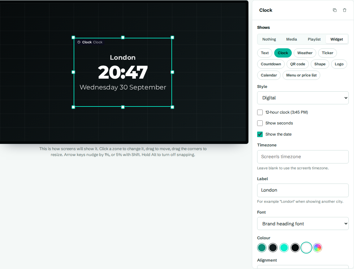 A clock widget and its settings