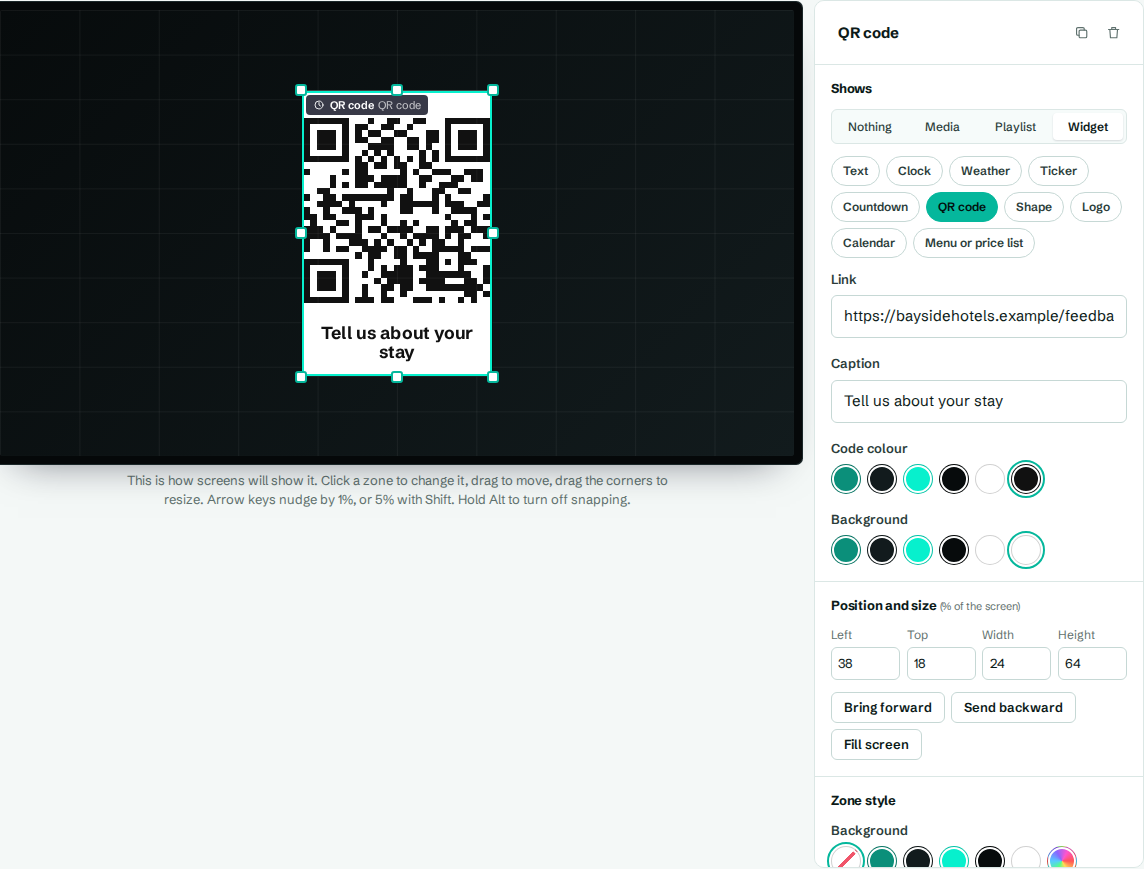 A QR code widget and its settings