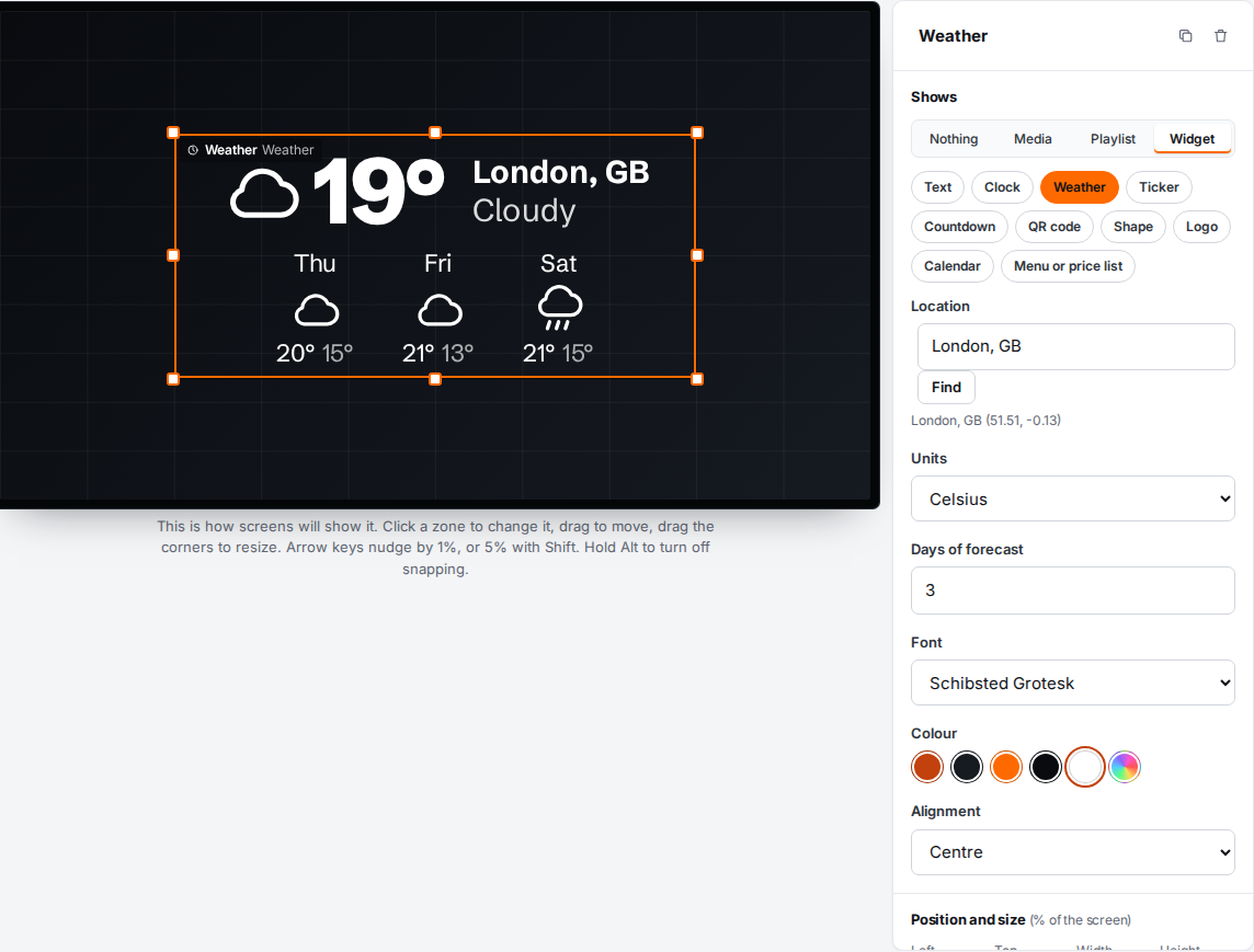 A weather widget with its location search