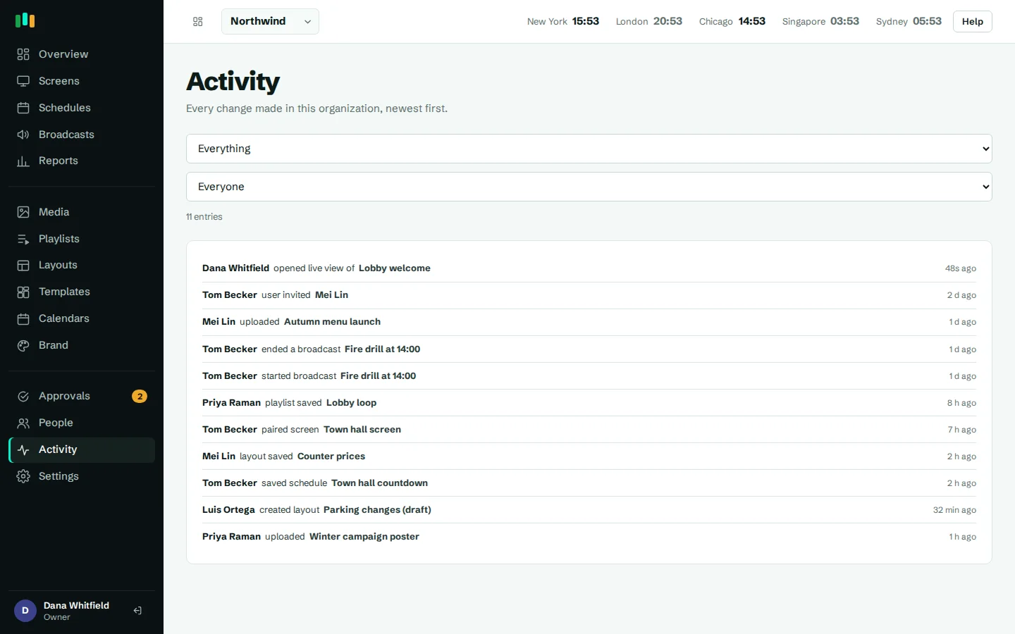 The activity log of who changed what, and when