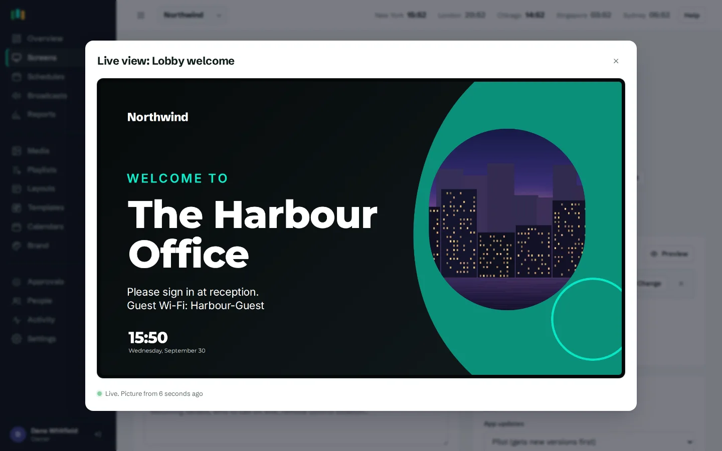 Live view: a near real-time picture of what a screen is showing